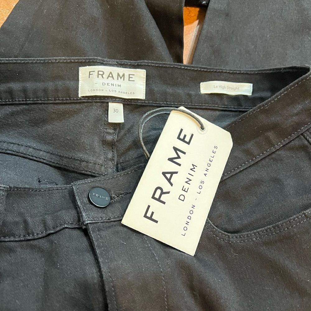 NWT FRAME High Rise Straight Ankle Colorblock Contrast Hem in Washed Black S 30 - Picture 3 of 8